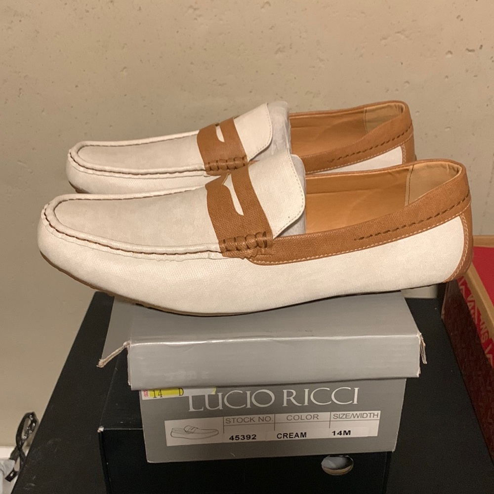 NWT size 14 cream and brown Lucio Ricci loafers for men